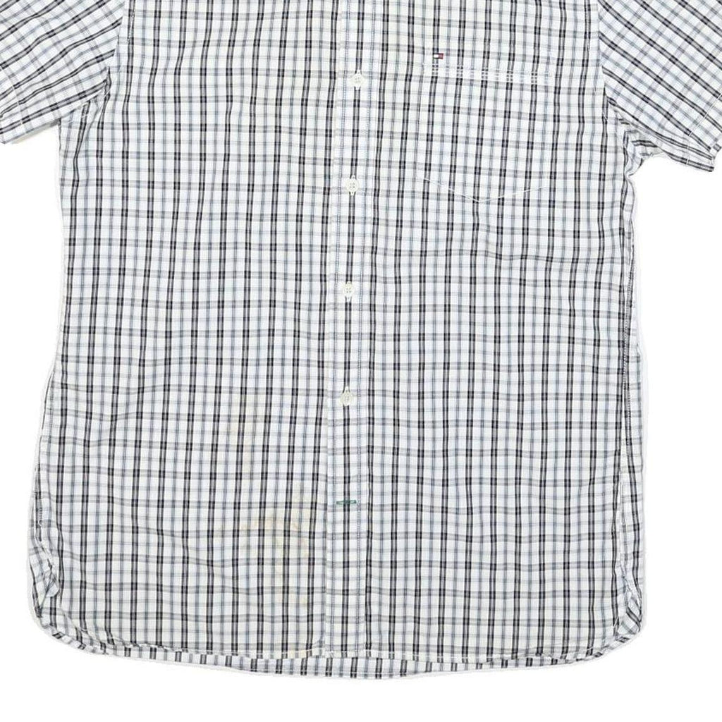 TOMMY HILFIGER Mens White & Black Check Shirt M Cotton Blend Classic Fit Button