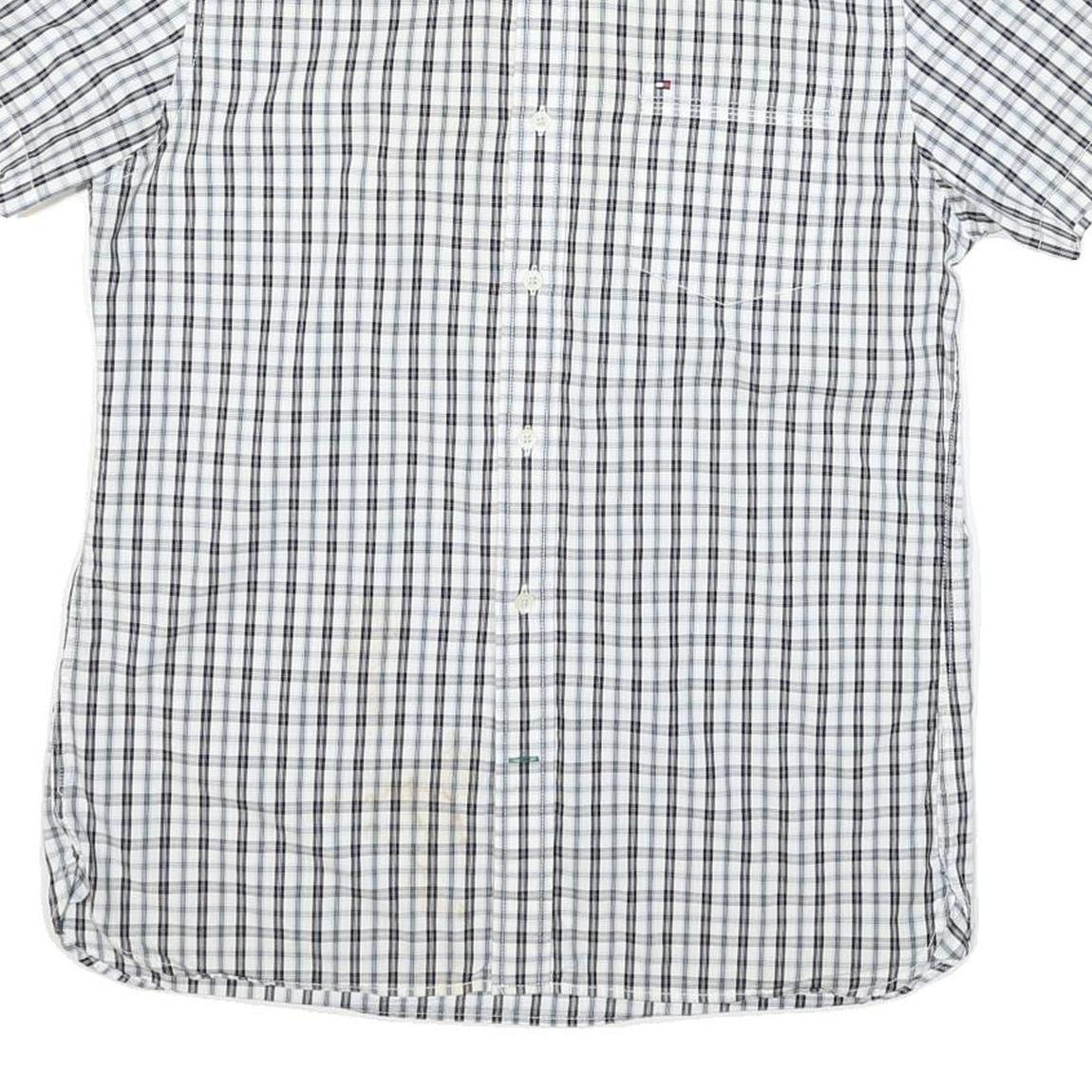 TOMMY HILFIGER Mens White & Black Check Shirt M Cotton Blend Classic Fit Button