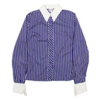 BELTONY Womens Shirt Blue 90s Striped Long Sleeve S