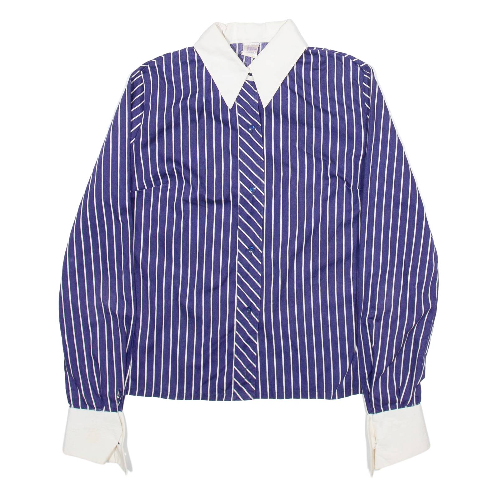 BELTONY Womens Shirt Blue 90s Striped Long Sleeve S