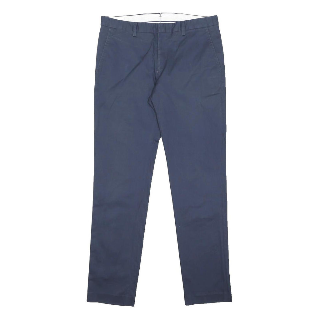 LACOSTE Mens Cotton Blend Navy Slim Straight Trousers W33 L31 Classic Casual