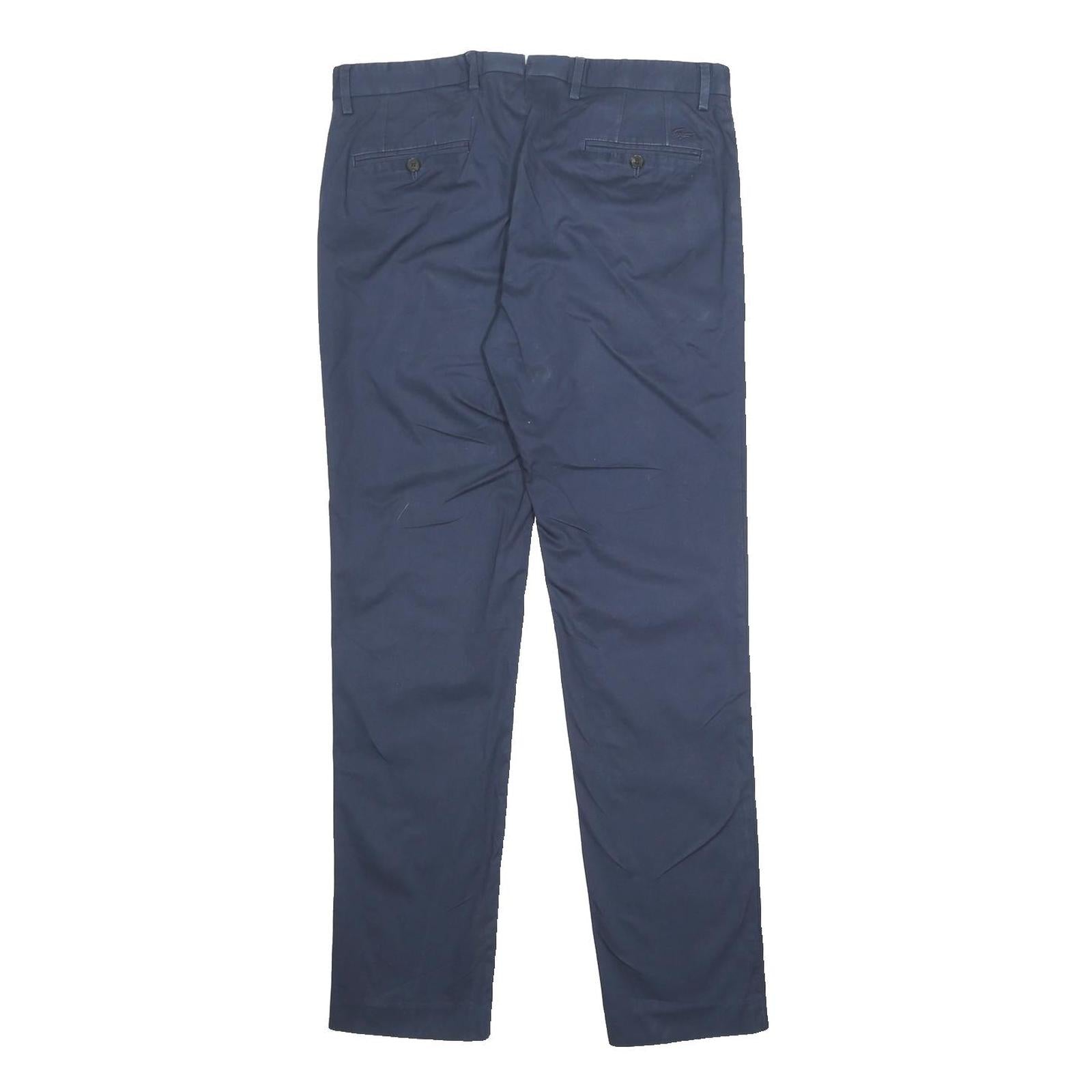 LACOSTE Mens Cotton Blend Navy Slim Straight Trousers W33 L31 Classic Casual