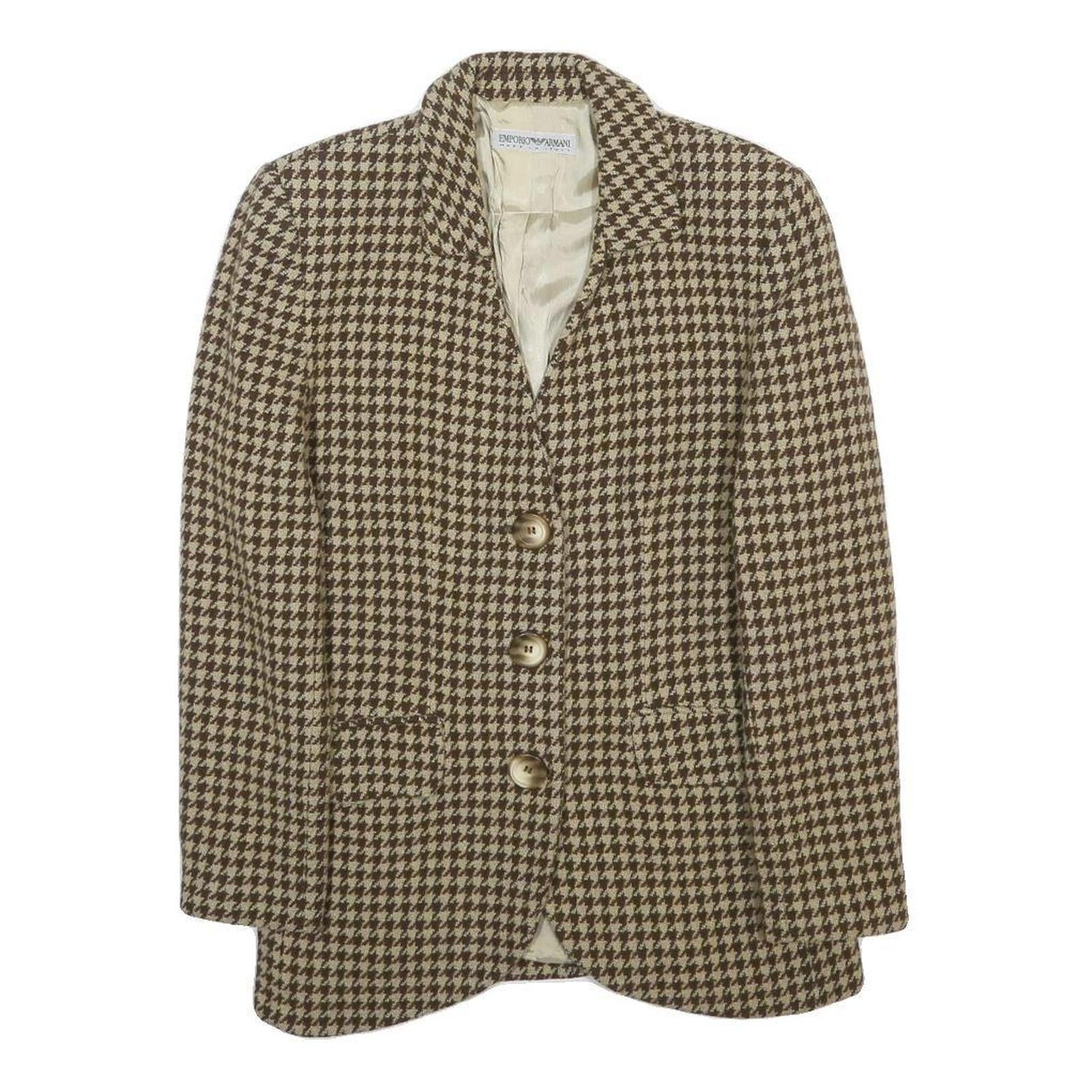 EMPORIO ARMANI Womens Brown Beige Houndstooth Button Jacket M Wool Blend Classic
