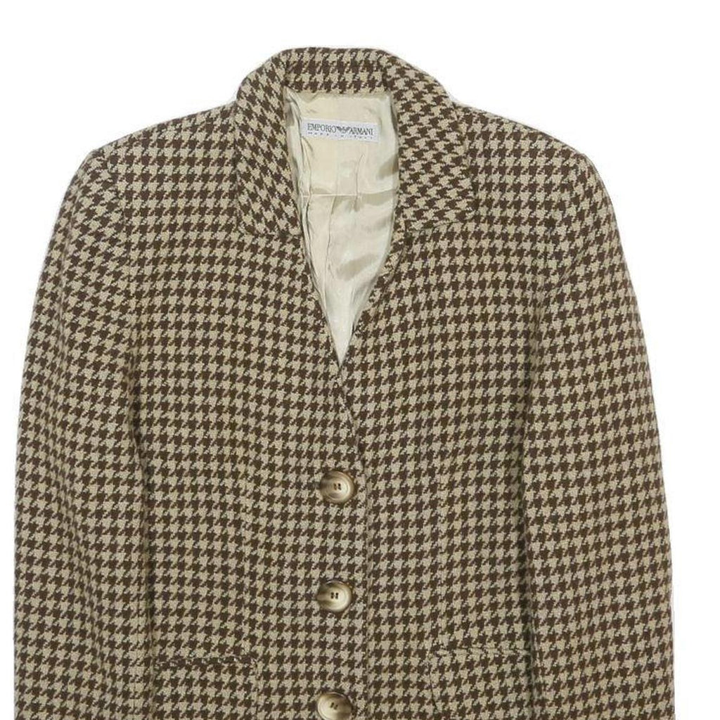 EMPORIO ARMANI Womens Brown Beige Houndstooth Button Jacket M Wool Blend Classic