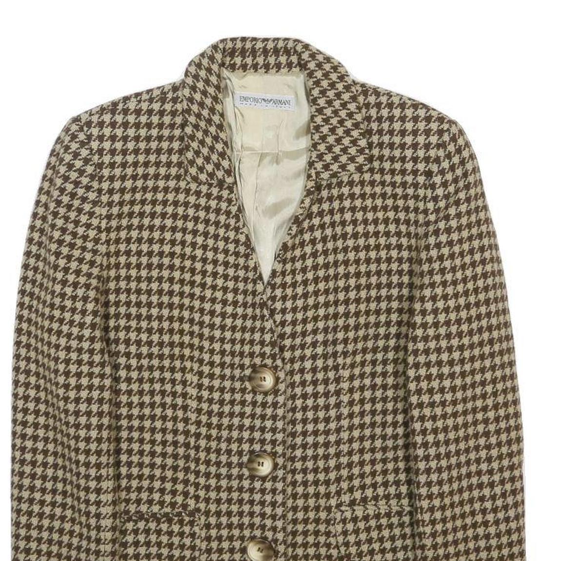 EMPORIO ARMANI Womens Brown Beige Houndstooth Button Jacket M Wool Blend Classic