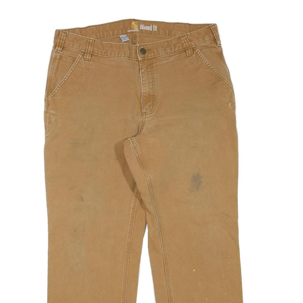 CARHARTT Mens Cotton Blend Beige Regular Fit Straight Leg Trousers W36 L27
