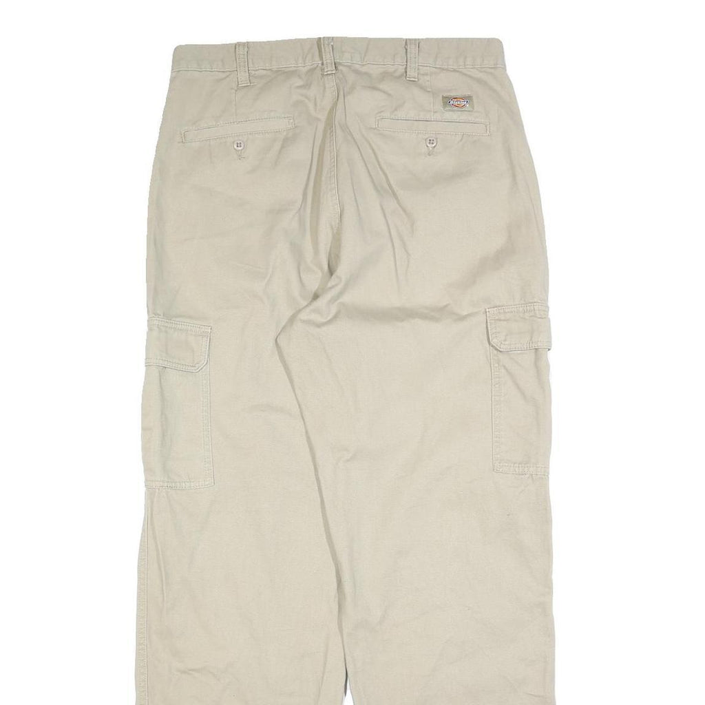 DICKIES Mens Cotton Blend Beige Relaxed Cargo Trousers W34 L34 Zip Closure