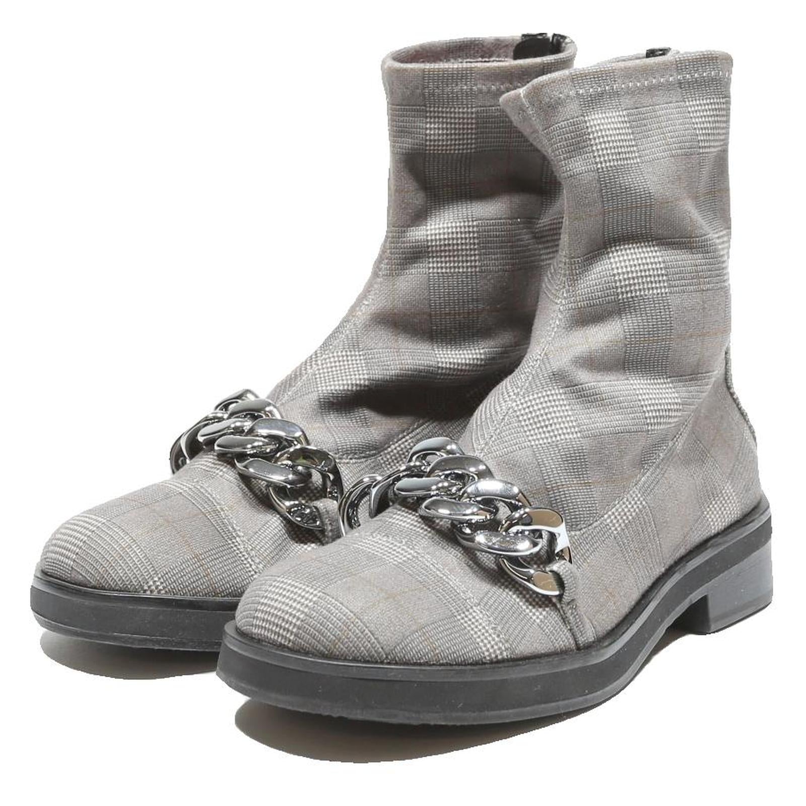 CHARLES & KEITH Ankle Boot Womens Grey Synthetic UK 3 Chain Detail Fashionable