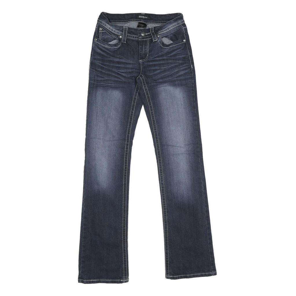 SUKO JEANS Womens Blue Regular Straight Denim Medium W26 L32 Fashion Embroidery