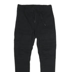 WT 02 Mens Black Cotton Blend Regular Drawstring Trousers W32 L29 Casual Stretch