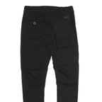 WT 02 Mens Black Cotton Blend Regular Drawstring Trousers W32 L29 Casual Stretch