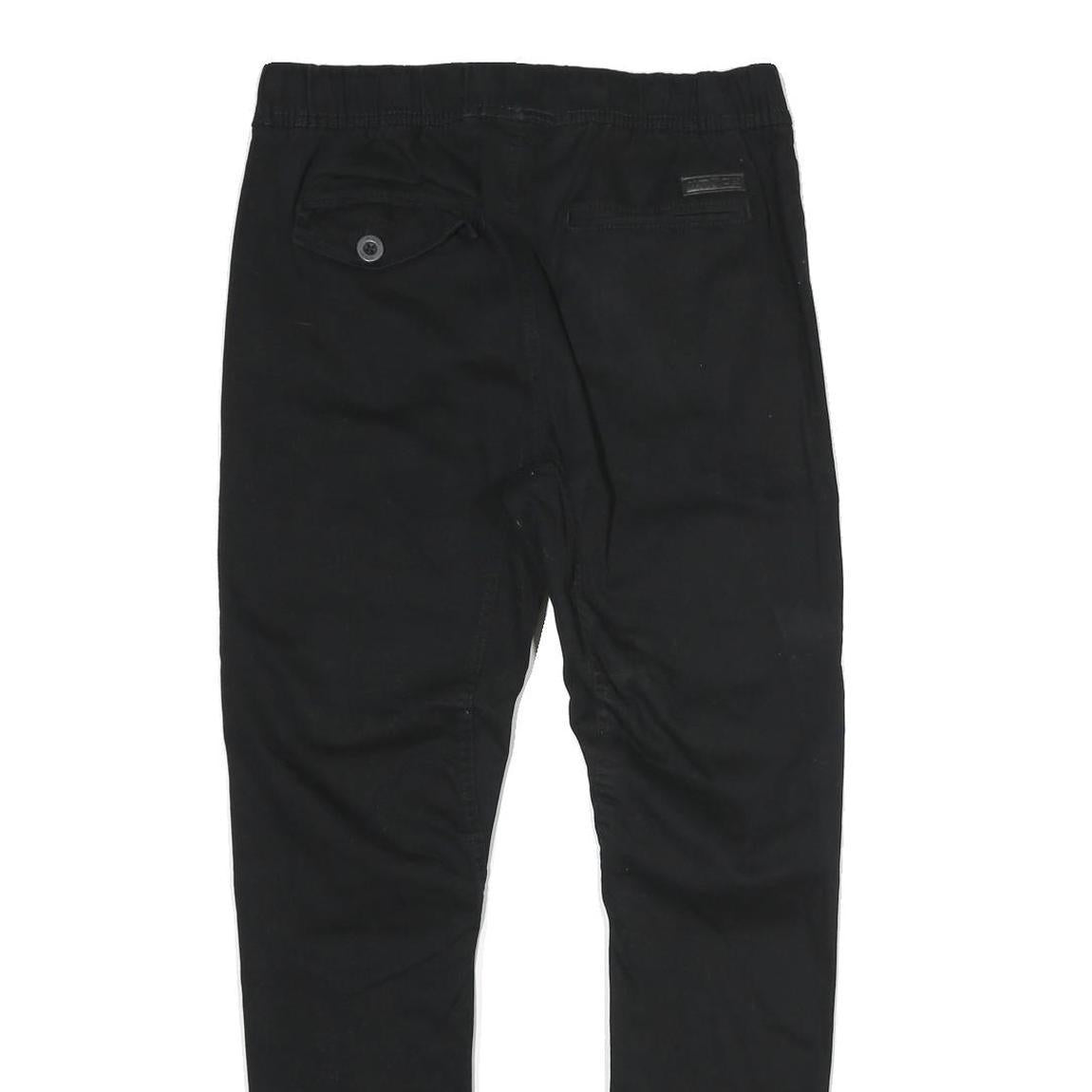 WT 02 Mens Black Cotton Blend Regular Drawstring Trousers W32 L29 Casual Stretch