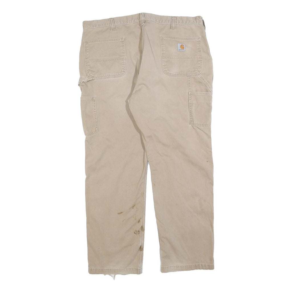 CARHARTT Mens Beige Cotton Blend Regular Straight Trousers W42 L32 Workwear