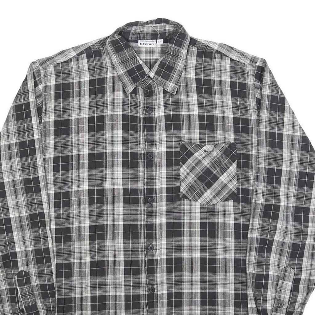 BREMO Mens Black & Grey Check Shirt M Cotton Blend Long Sleeve Casual Classic