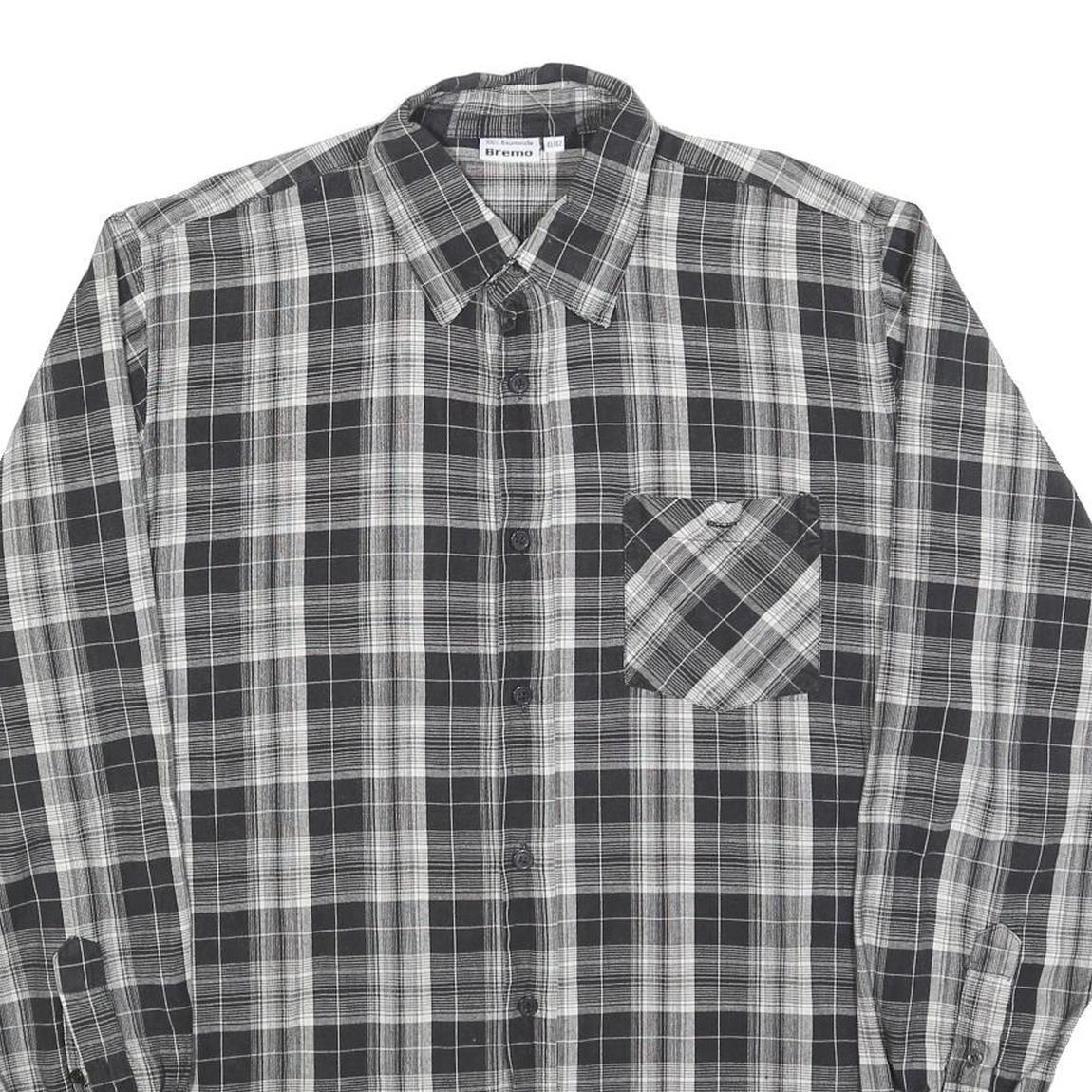 BREMO Mens Black & Grey Check Shirt M Cotton Blend Long Sleeve Casual Classic