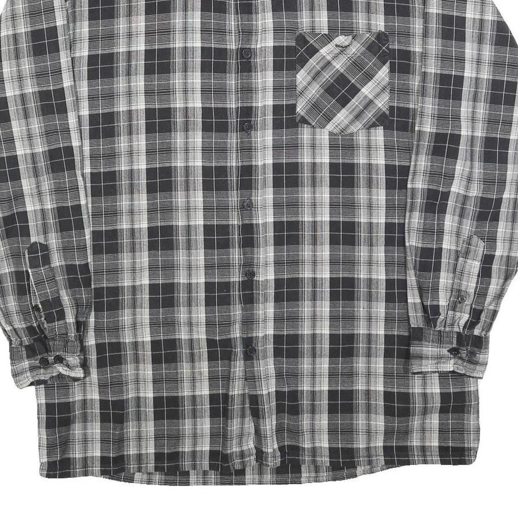 BREMO Mens Black & Grey Check Shirt M Cotton Blend Long Sleeve Casual Classic