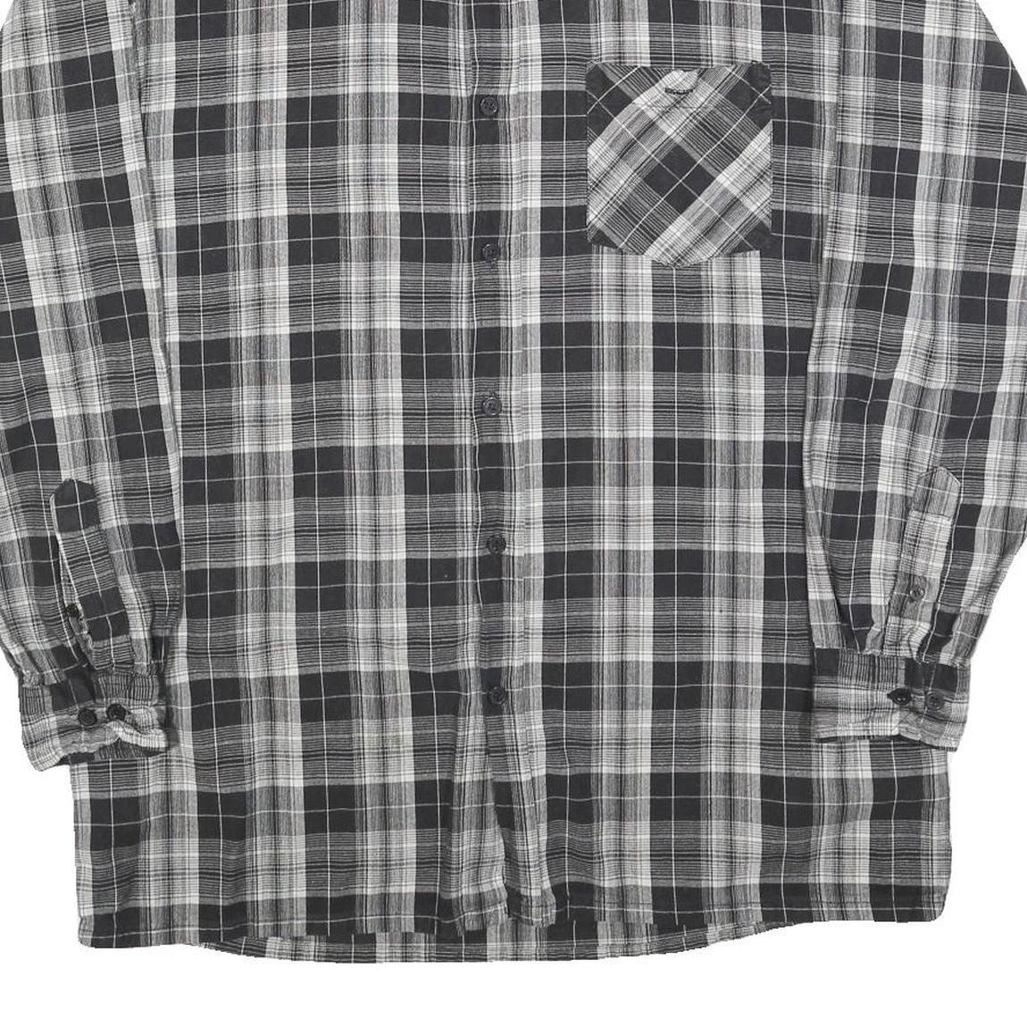 BREMO Mens Black & Grey Check Shirt M Cotton Blend Long Sleeve Casual Classic