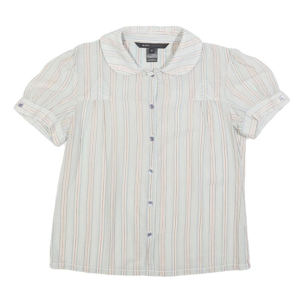 MARC JACOBS Womens Blue Striped Shirt Short Sleeve Button Neck S Cotton
