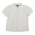 MARC JACOBS Womens Blue Striped Shirt Short Sleeve Button Neck S Cotton
