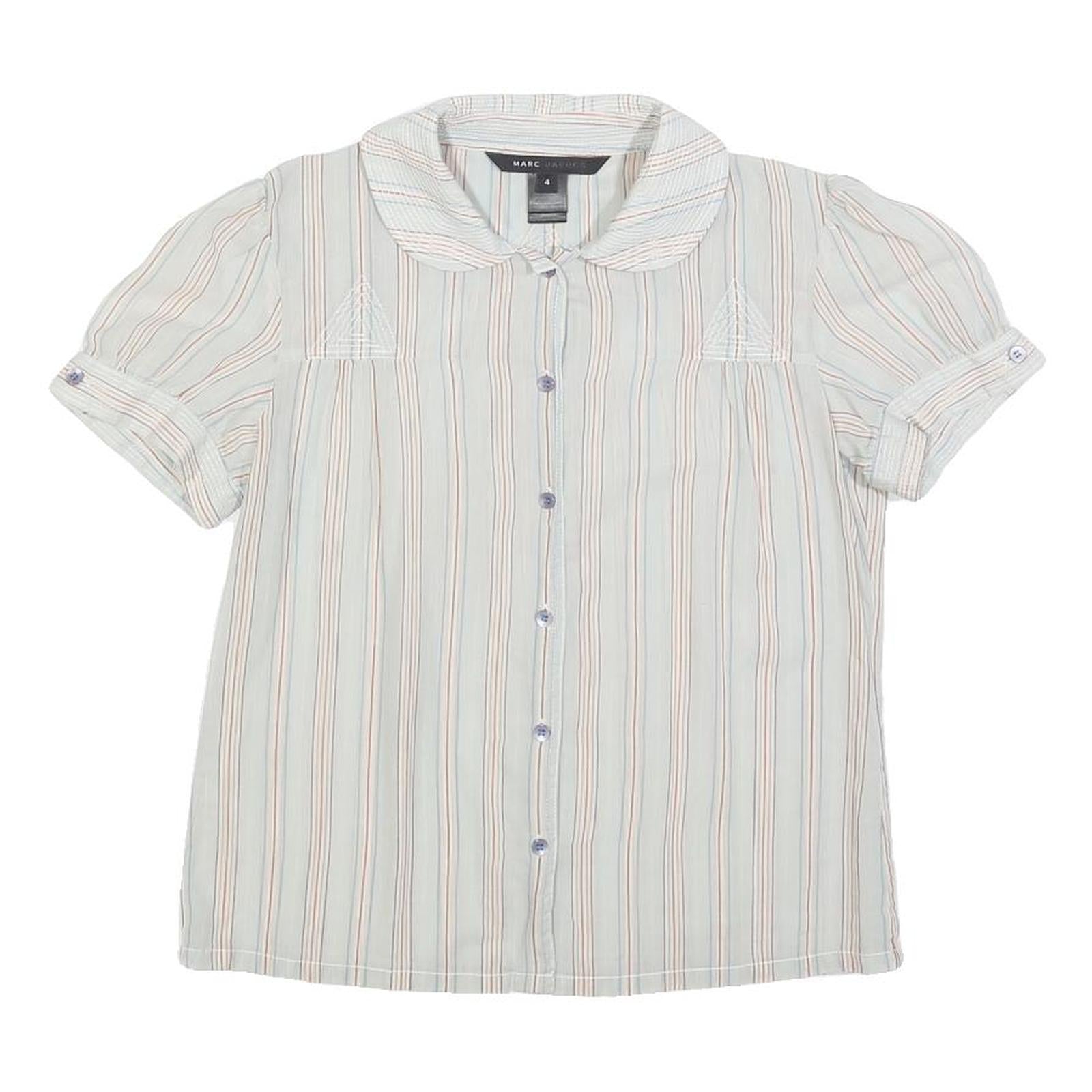 MARC JACOBS Womens Blue Striped Shirt Short Sleeve Button Neck S Cotton