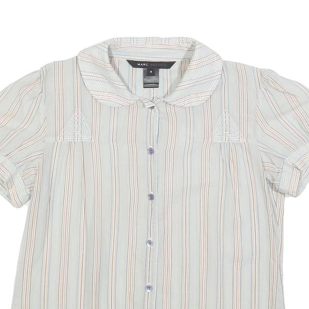 MARC JACOBS Womens Blue Striped Shirt Short Sleeve Button Neck S Cotton