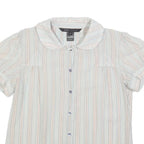 MARC JACOBS Womens Blue Striped Shirt Short Sleeve Button Neck S Cotton