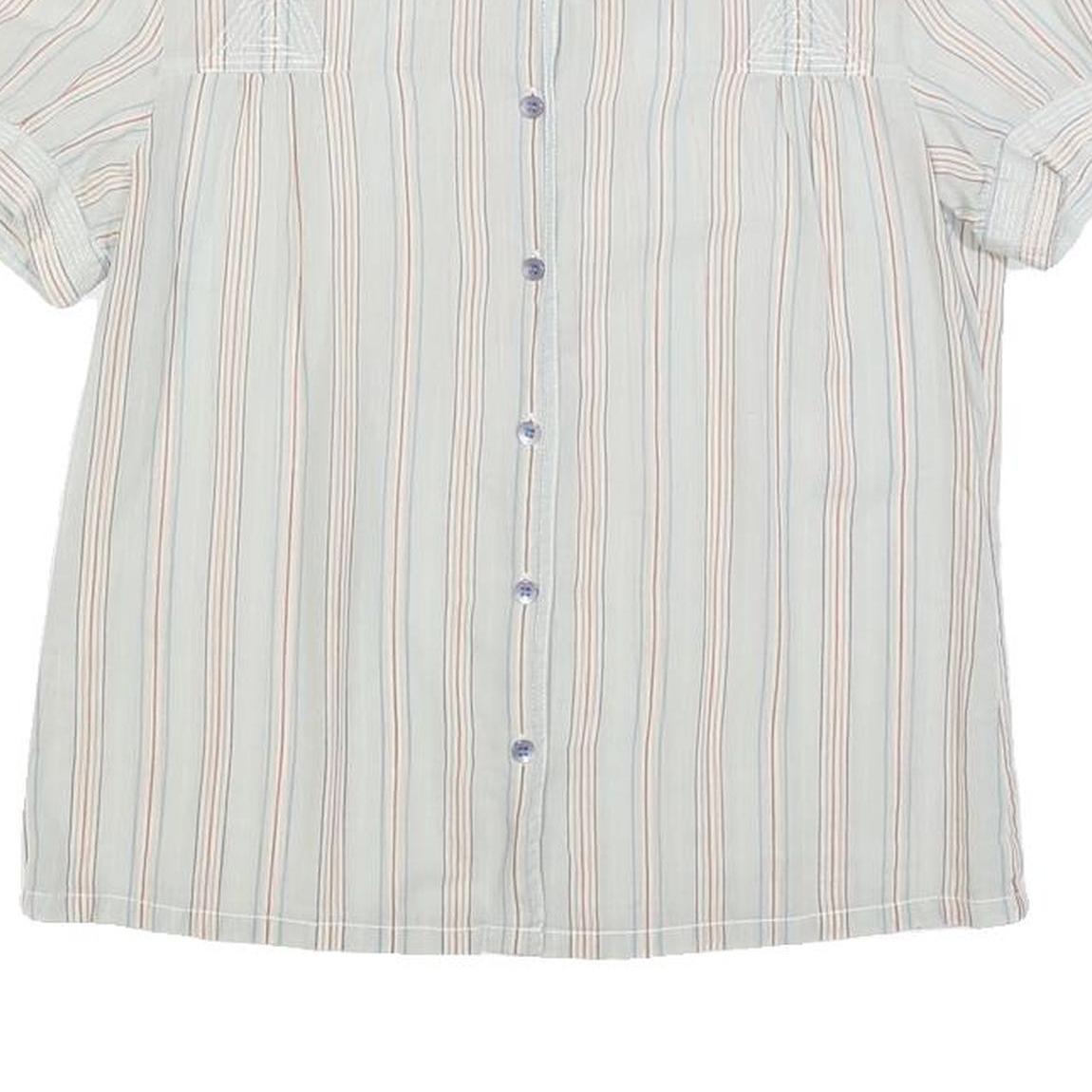 MARC JACOBS Womens Blue Striped Shirt Short Sleeve Button Neck S Cotton