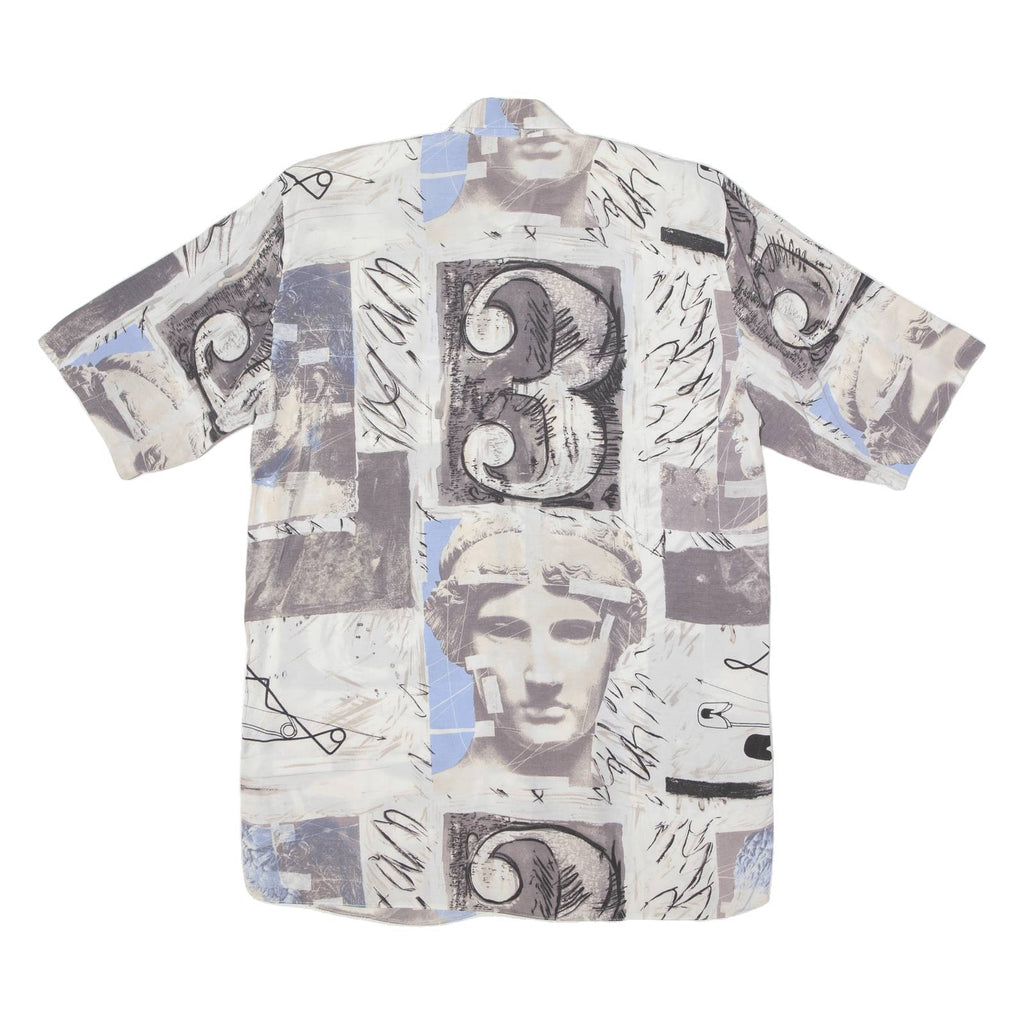 Womens Shirt Blue Viscose Crazy Pattern UK 14