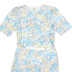 Womens Blue Cream Floral Day Dress Polyester Short Sleeve M Lightweight Summer