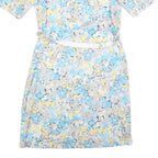 Womens Blue Cream Floral Day Dress Polyester Short Sleeve M Lightweight Summer