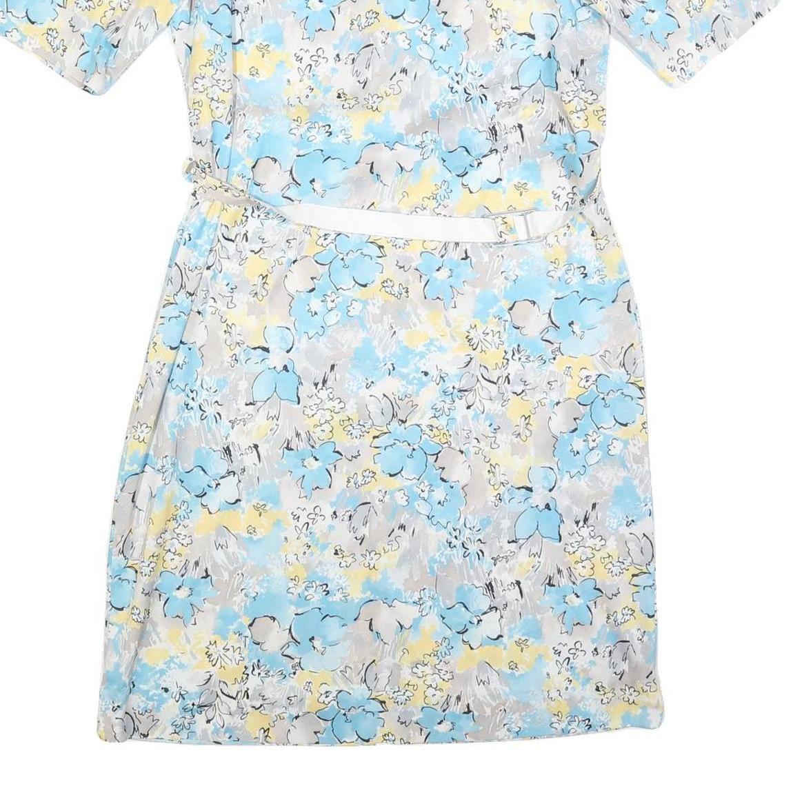 Womens Blue Cream Floral Day Dress Polyester Short Sleeve M Lightweight Summer