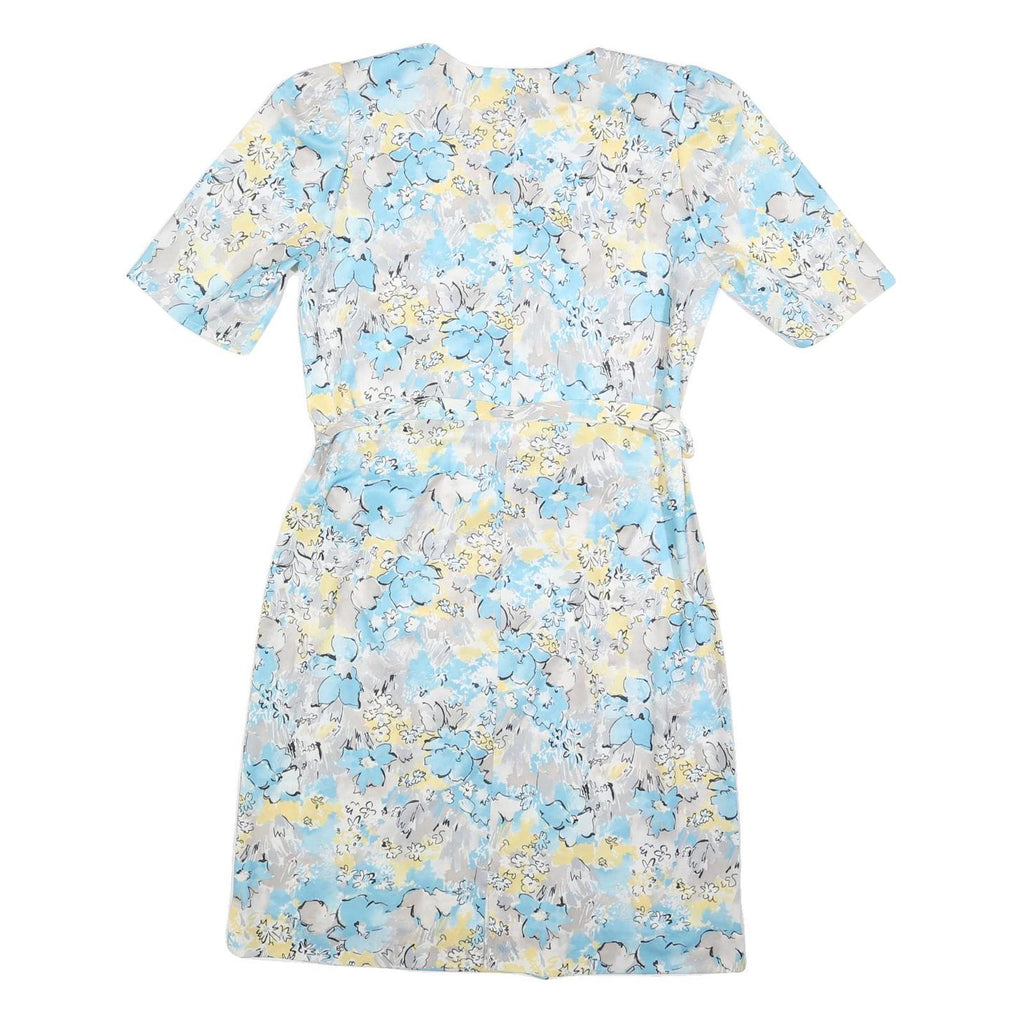 Womens Blue Cream Floral Day Dress Polyester Short Sleeve M Lightweight Summer
