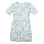 Womens Blue Cream Floral Day Dress Polyester Short Sleeve M Lightweight Summer