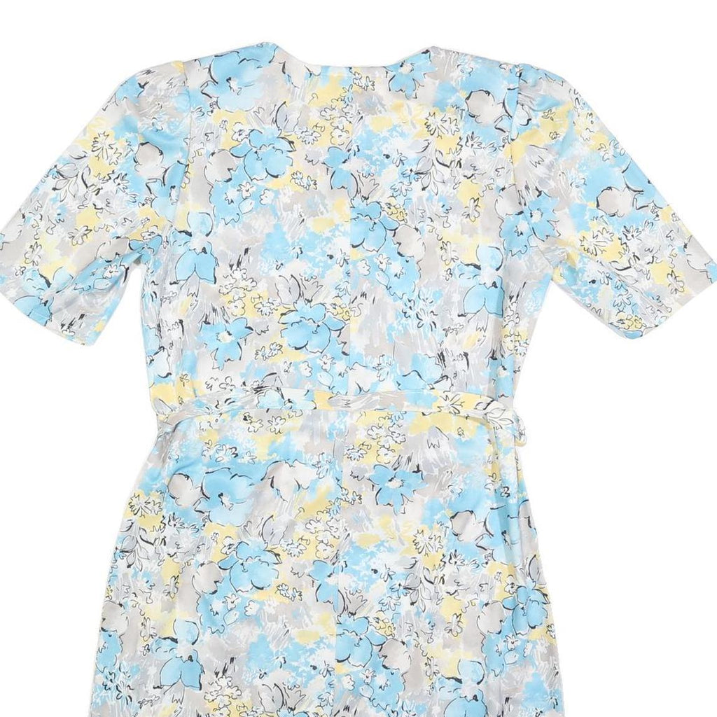 Womens Blue Cream Floral Day Dress Polyester Short Sleeve M Lightweight Summer