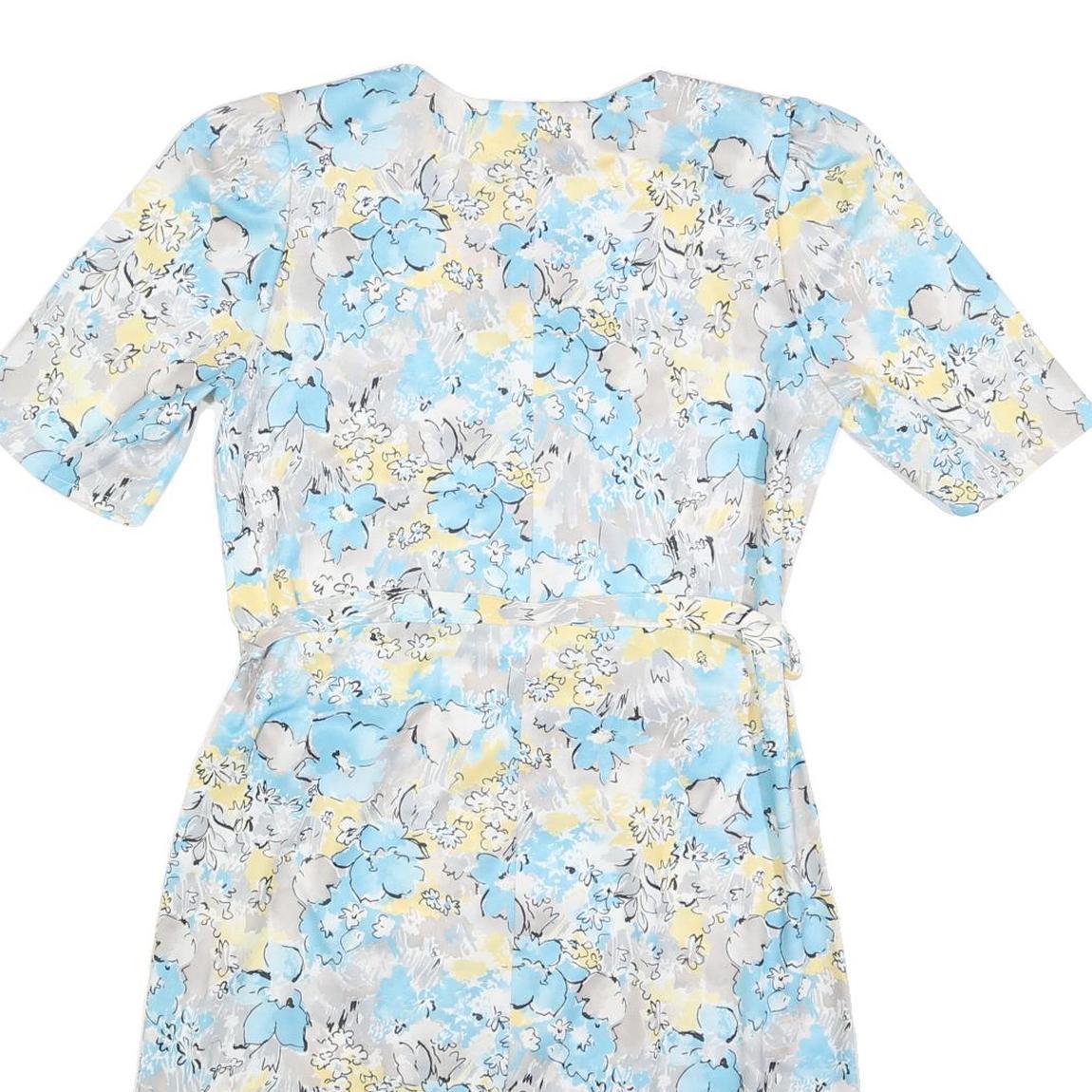 Womens Blue Cream Floral Day Dress Polyester Short Sleeve M Lightweight Summer