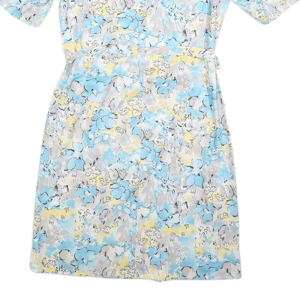 Womens Blue Cream Floral Day Dress Polyester Short Sleeve M Lightweight Summer