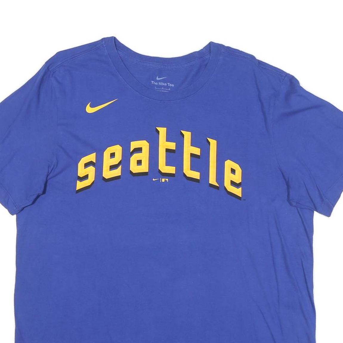 NIKE Mens Blue Seattle Graphic T-Shirt L Short Sleeve Crew Neck Sports Casual