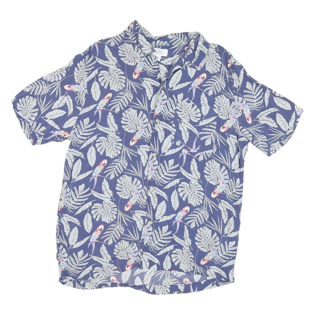 CROFT & BARROW Mens Blue Tropical Leaf Parrot Print Shirt M Casual Summer