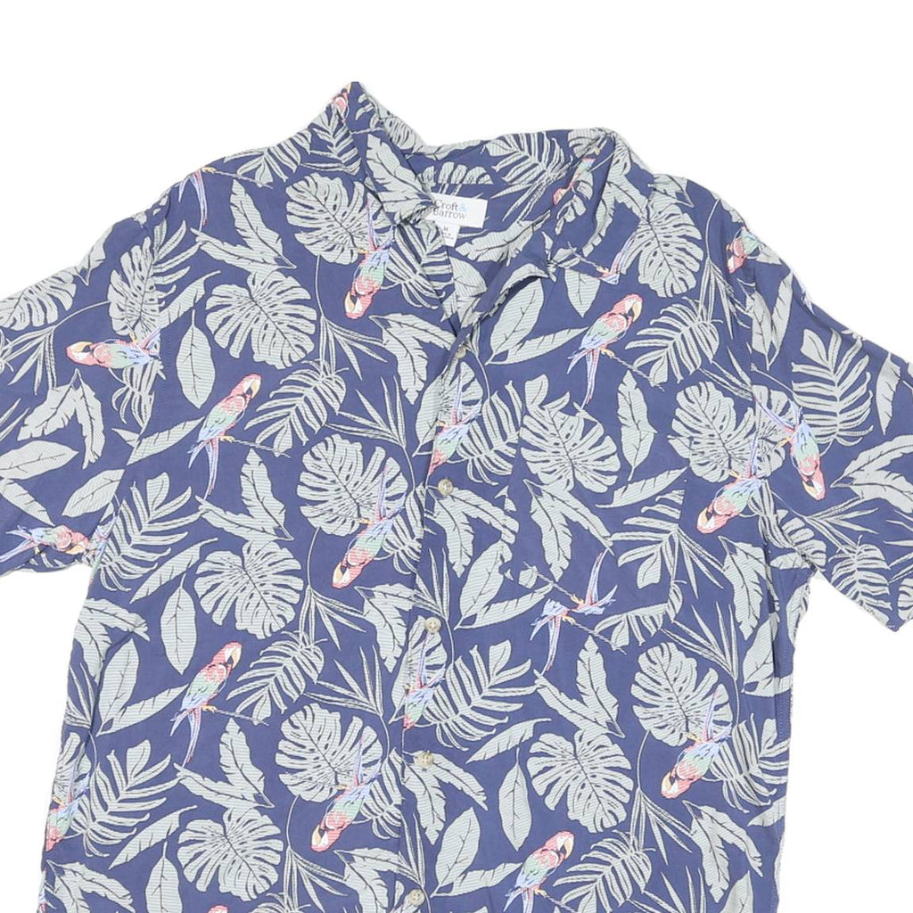 CROFT & BARROW Mens Blue Tropical Leaf Parrot Print Shirt M Casual Summer