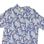 CROFT & BARROW Mens Blue Tropical Leaf Parrot Print Shirt M Casual Summer