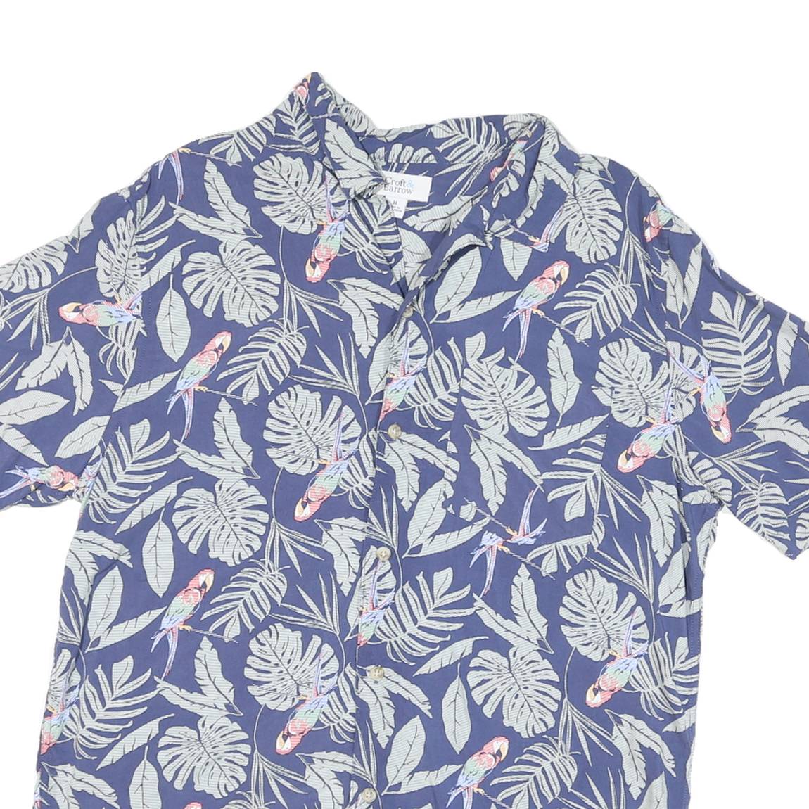 CROFT & BARROW Mens Blue Tropical Leaf Parrot Print Shirt M Casual Summer