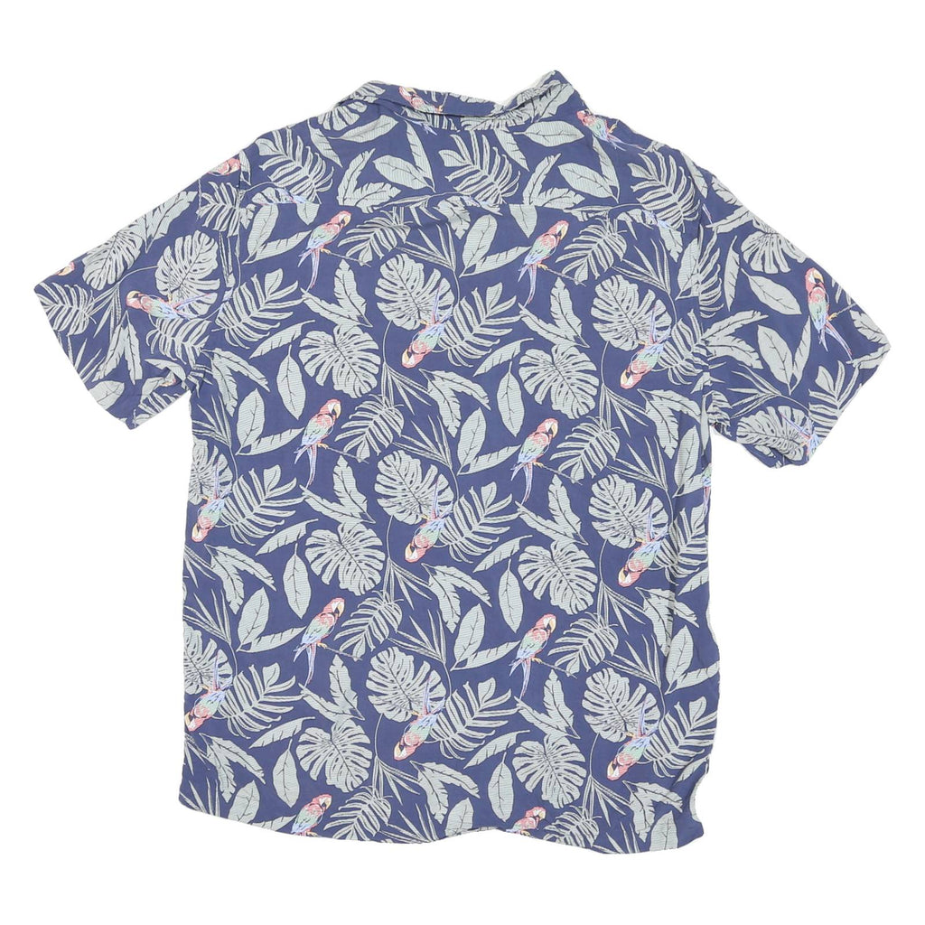 CROFT & BARROW Mens Blue Tropical Leaf Parrot Print Shirt M Casual Summer