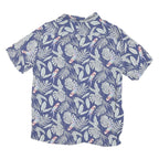 CROFT & BARROW Mens Blue Tropical Leaf Parrot Print Shirt M Casual Summer