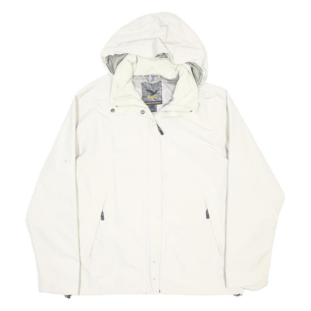 SALEWA Womens White Outdoor Jacket UK 12 Polyester Blend Zip Hooded Plain