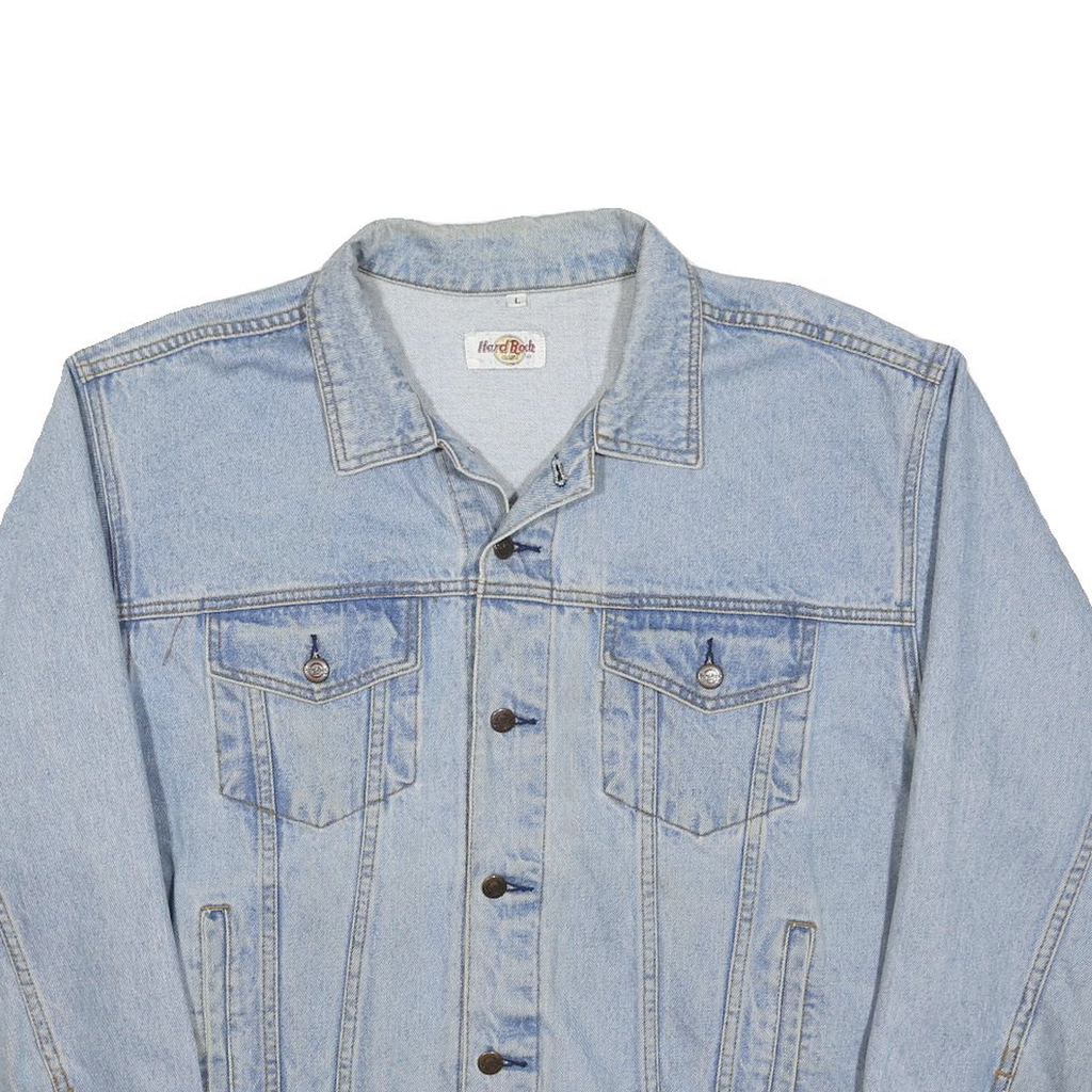 HARD ROCK CAFE Mens Blue Denim Jacket L Cotton Blend Button Denim Classic Casual