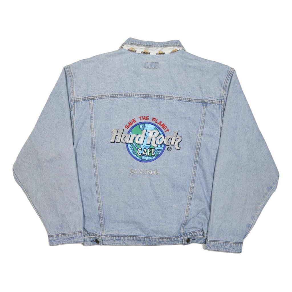 HARD ROCK CAFE Mens Blue Denim Jacket L Cotton Blend Button Denim Classic Casual