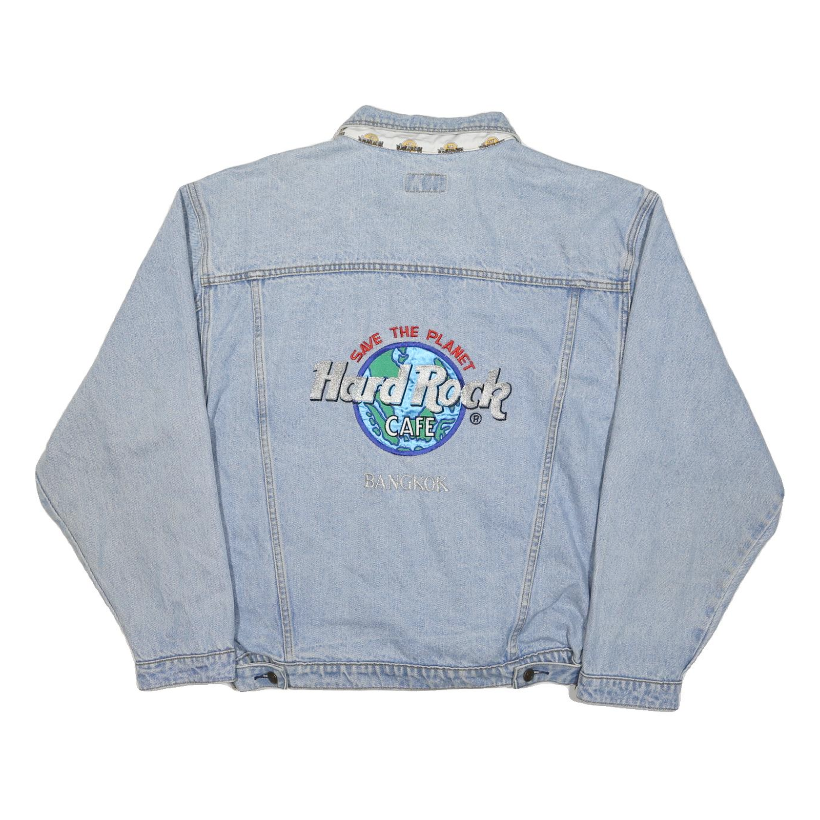 HARD ROCK CAFE Mens Blue Denim Jacket L Cotton Blend Button Denim Classic Casual