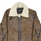 GUESS Mens Brown Leather Shearling Jacket XS Zip Warm Lined Outerwear