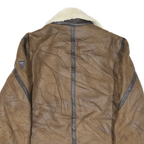 GUESS Mens Brown Leather Shearling Jacket XS Zip Warm Lined Outerwear