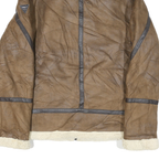 GUESS Mens Brown Leather Shearling Jacket XS Zip Warm Lined Outerwear